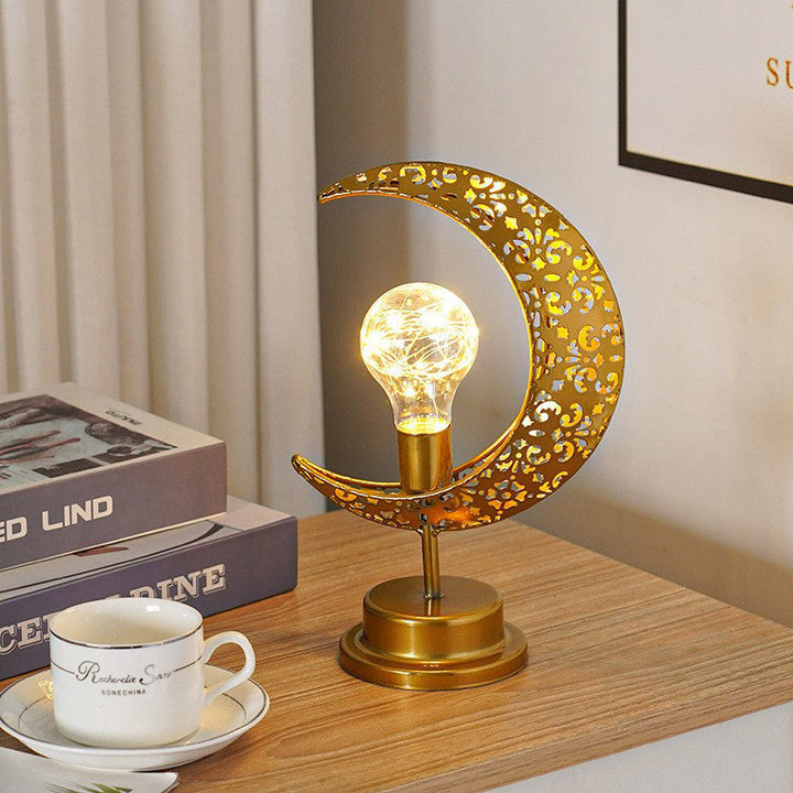 Crescent Moon Table Lamp Gold Metal 11 Inch Battery Powered Bulb 1