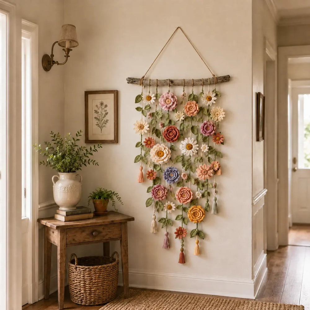 Crochet Flower Wall Hanging Boho 30 x 20 Inch 1