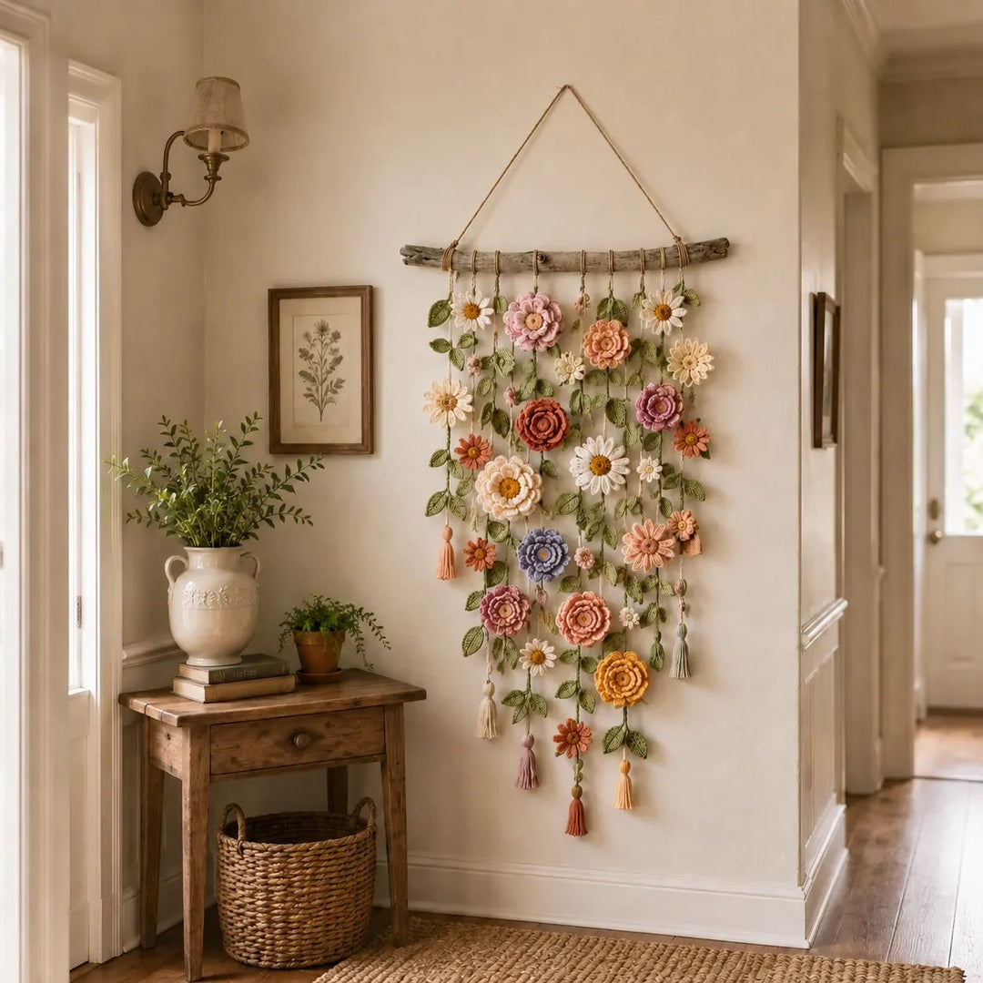 Crochet Flower Wall Hanging Boho 30 x 20 Inch 1