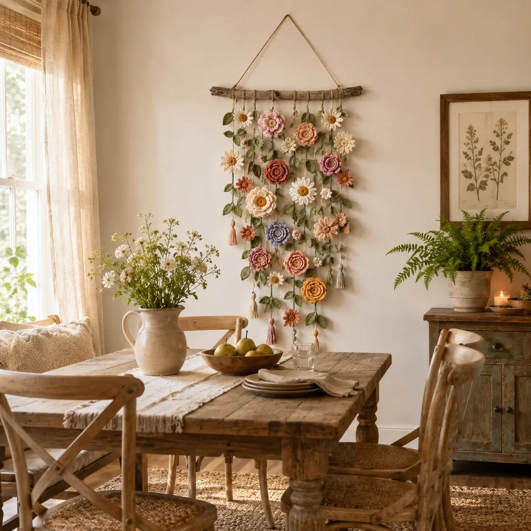 Crochet Flower Wall Hanging Boho 30 x 20 Inch 2