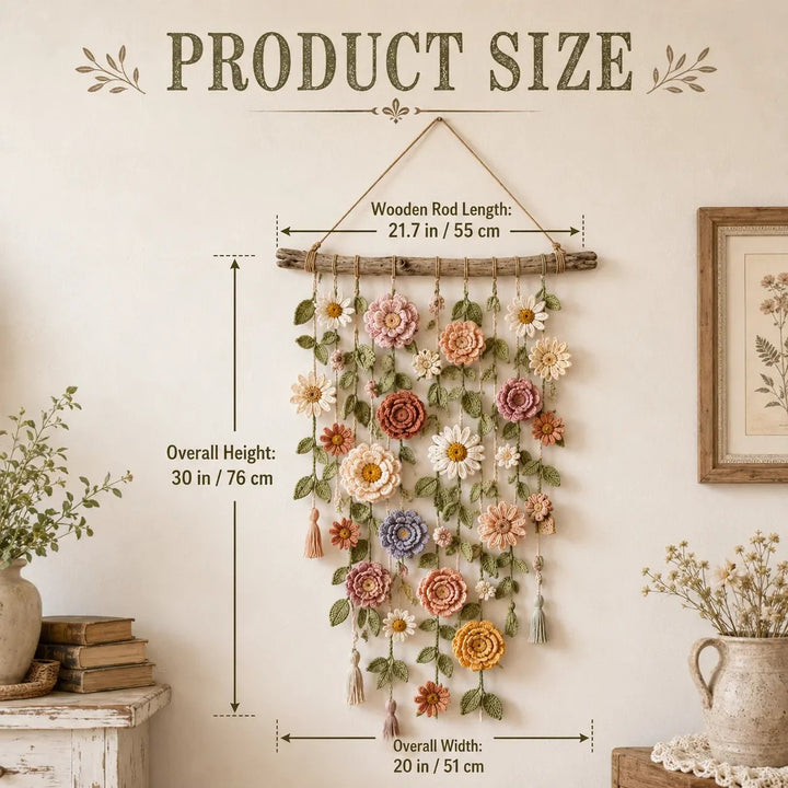 Crochet Flower Wall Hanging Boho 30 x 20 Inch 5