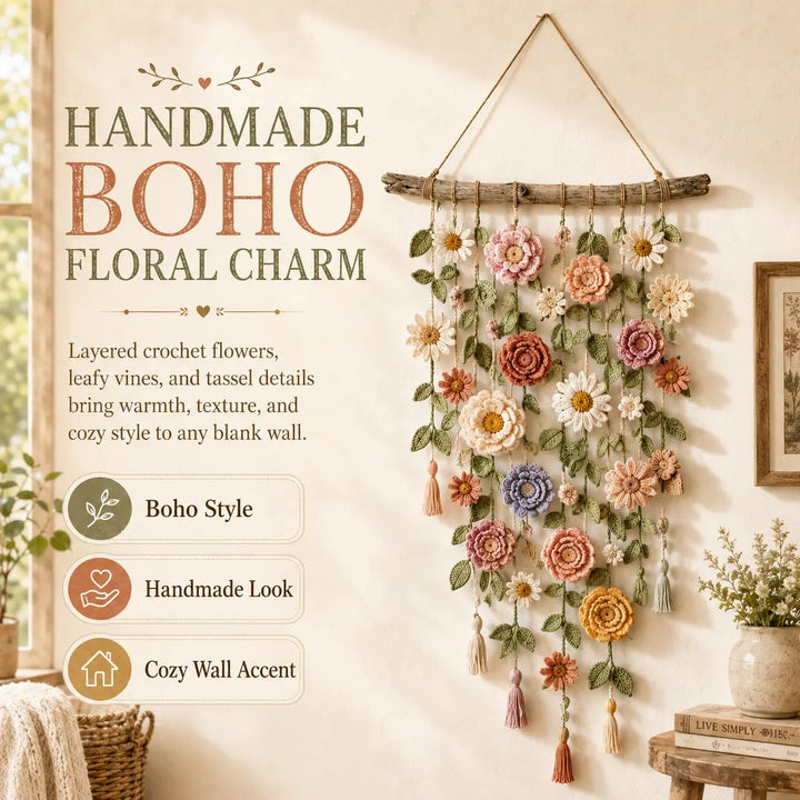 Crochet Flower Wall Hanging Boho 30 x 20 Inch 6