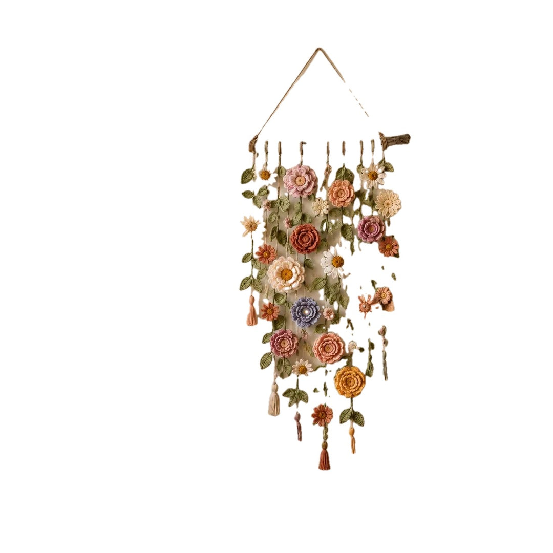 Crochet Flower Wall Hanging Boho 30 x 20 Inch on white