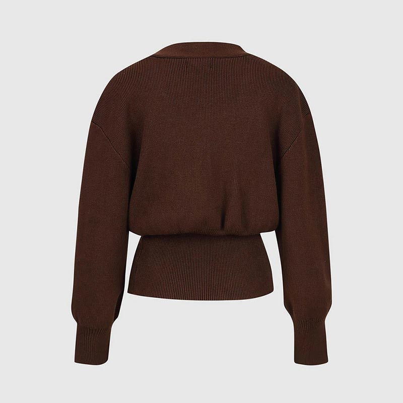 Cropped Knit Cardigan Deep V Neck One Button Brown 4