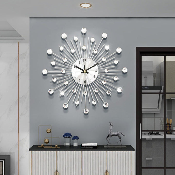 Crystal Sunburst Wall Clock Silver 13 inch 3