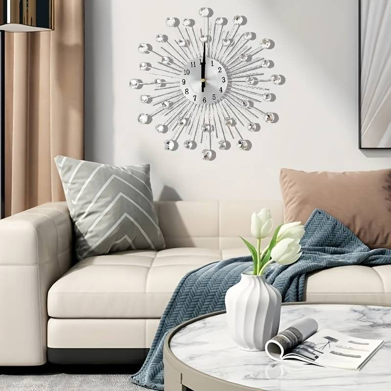 Crystal Sunburst Wall Clock Silver 13 inch 4