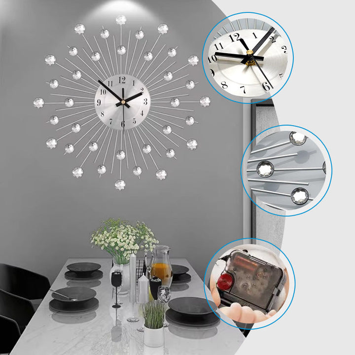 Crystal Sunburst Wall Clock Silver 13 inch 8