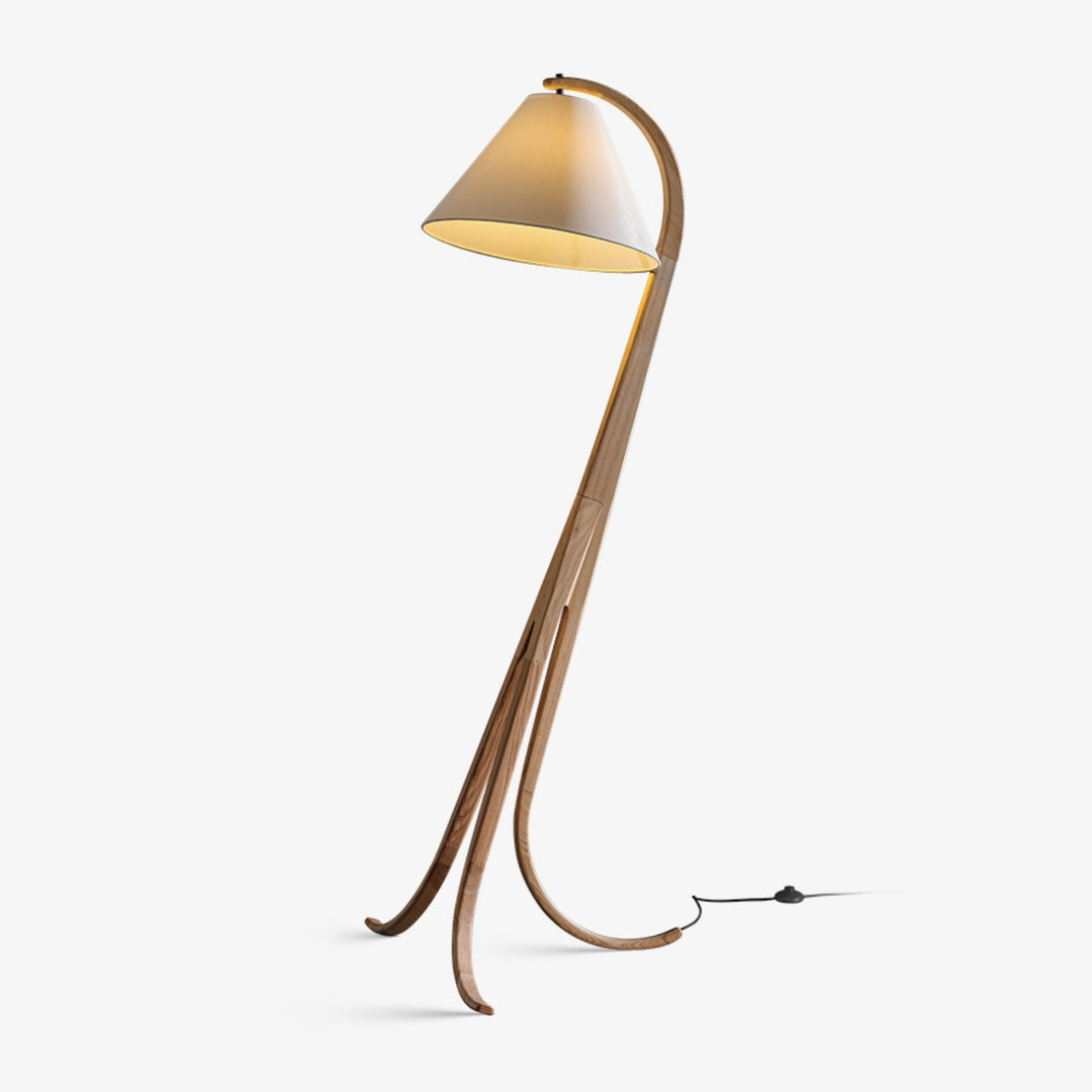 Curved Wood Floor Lamp Cone Fabric Shade 70.9 in 1
