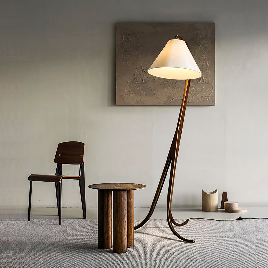 Curved Wood Floor Lamp Cone Fabric Shade 70.9 in 3