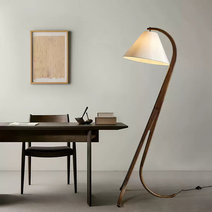 Curved Wood Floor Lamp Cone Fabric Shade 70.9 in 5