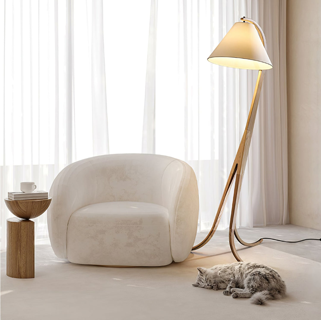 Curved Wood Floor Lamp Cone Fabric Shade 70.9 in 6