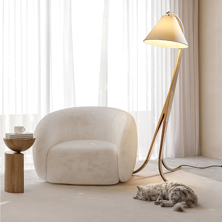 Curved Wood Floor Lamp Cone Fabric Shade 70.9 in 6