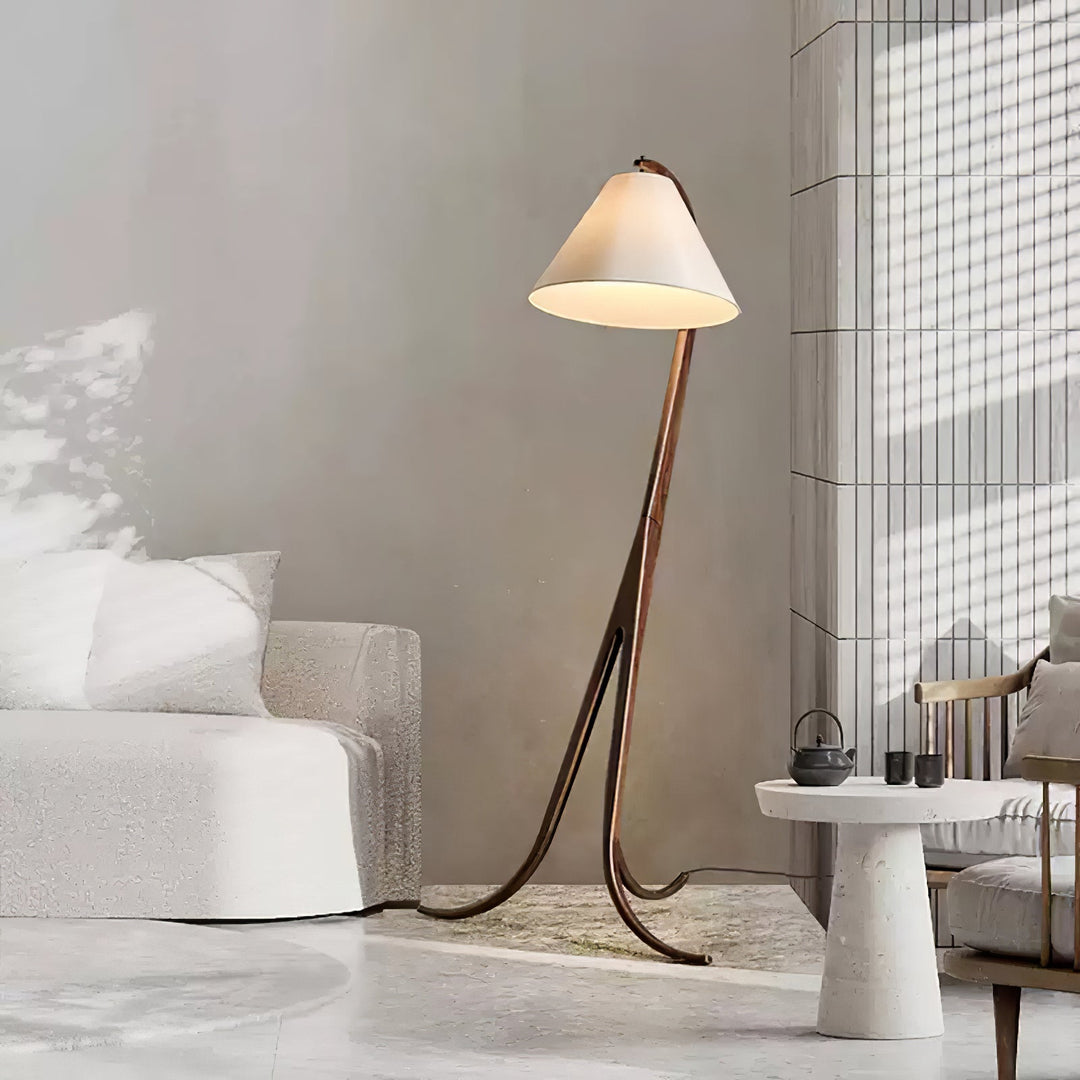 Curved Wood Floor Lamp Cone Fabric Shade 70.9 in 7