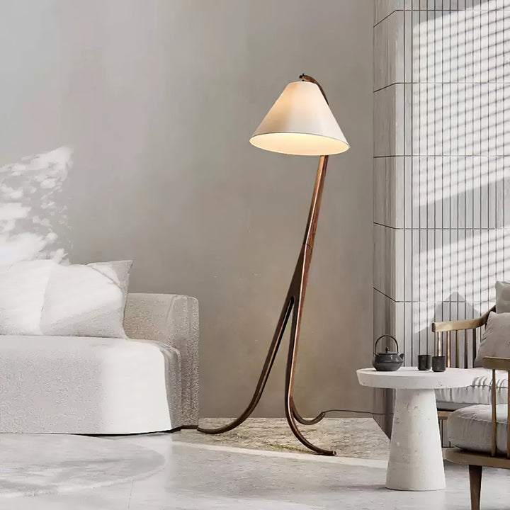 Curved Wood Floor Lamp Cone Fabric Shade 70.9 in 7