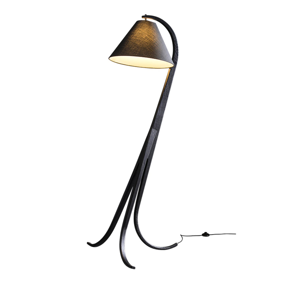 Curved Wood Floor Lamp Cone Fabric Shade 70.9 in Black 1