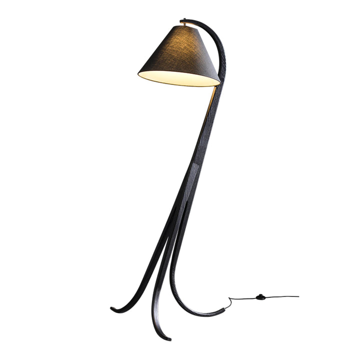 Curved Wood Floor Lamp Cone Fabric Shade 70.9 in Black 1
