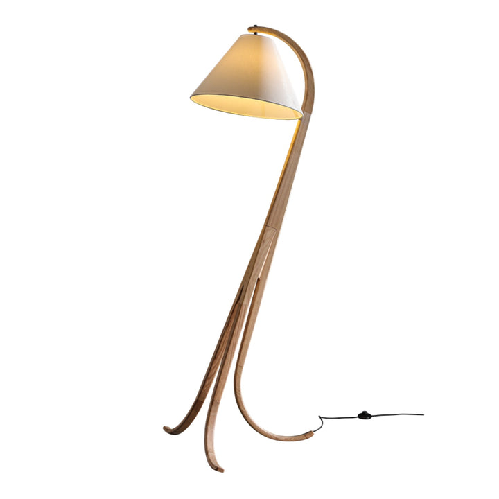 Curved Wood Floor Lamp Cone Fabric Shade 70.9 in Natural Wood 1