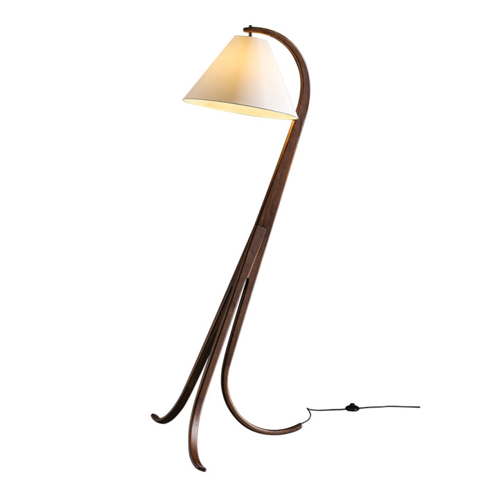 Curved Wood Floor Lamp Cone Fabric Shade 70.9 in Walnut 1