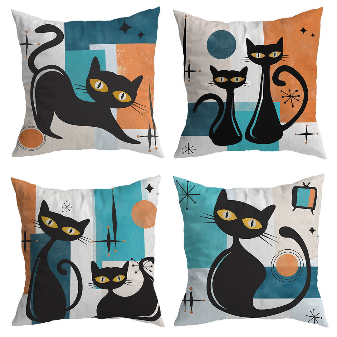 Cushion Covers 18 x 18 Inch Retro Black Cat Set of 4 Set of 4 1