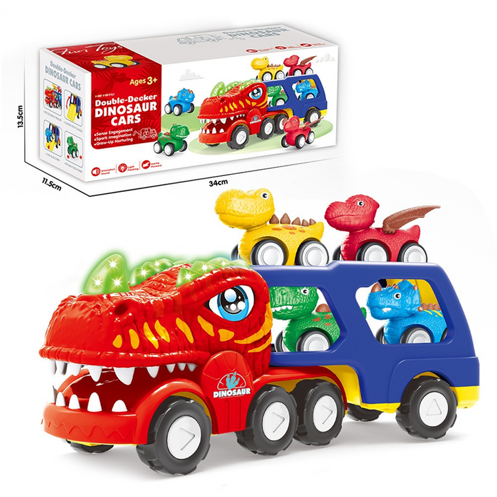 Dinosaur Transport Truck Toy with 6 Pull Back Cars Set of 3 Set of 3 1