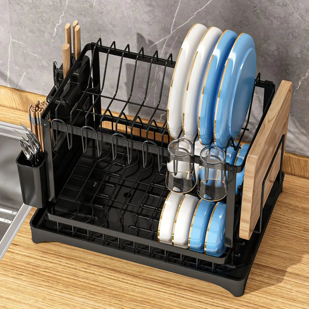 Dish Drying Rack 2 Tier with Utensil Holder and Drip Tray 2
