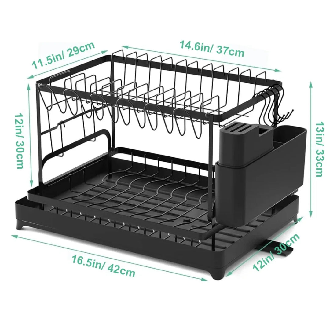 Dish Drying Rack 2 Tier with Utensil Holder and Drip Tray 3