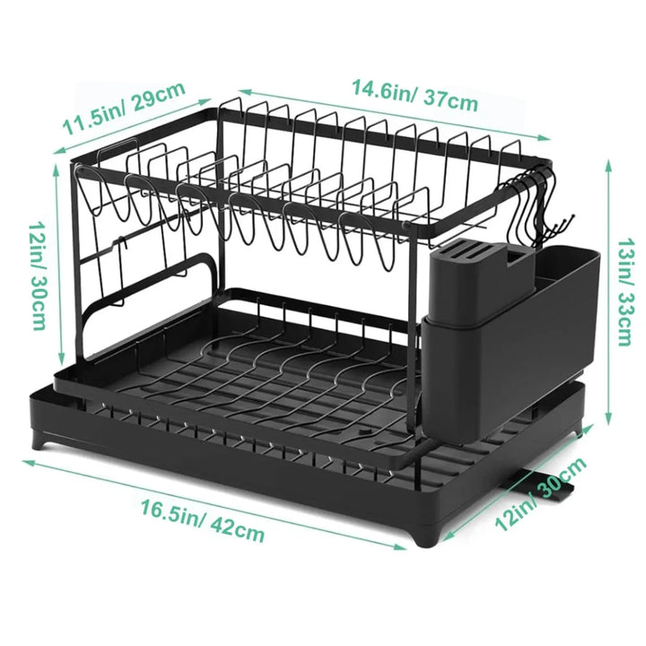 Dish Drying Rack 2 Tier with Utensil Holder and Drip Tray 3