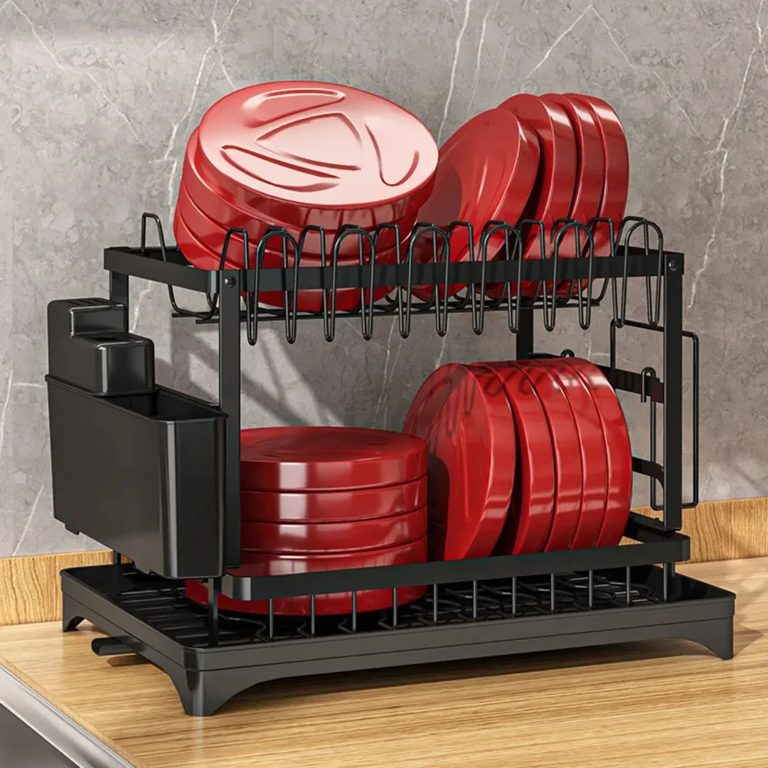 Dish Drying Rack 2 Tier with Utensil Holder and Drip Tray 5