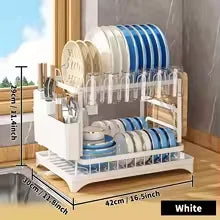 Dish Drying Rack 2 Tier with Utensil Holder and Drip Tray White 1