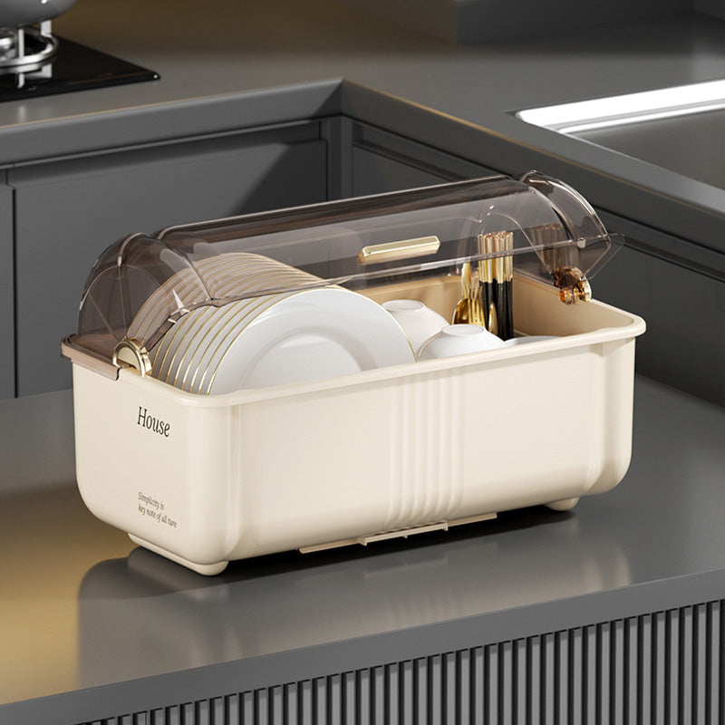 Dish Storage Box with Clear Lid and Drain Tray Set of 2 1