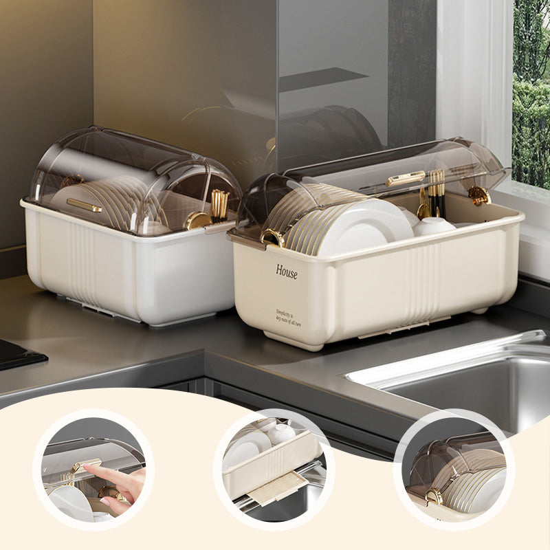 Dish Storage Box with Clear Lid and Drain Tray Set of 2 3