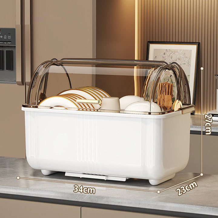Dish Storage Box with Clear Lid and Drain Tray Set of 2 White 1