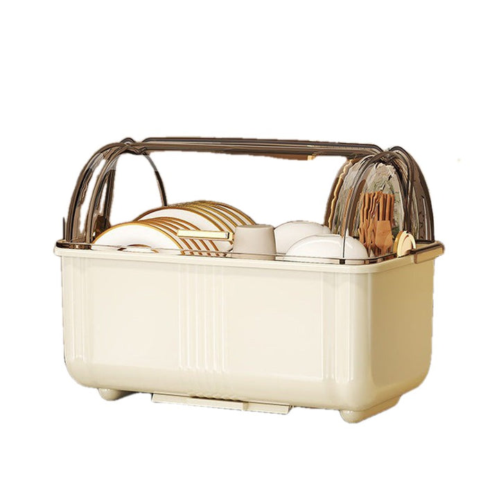Dish Storage Box with Clear Lid and Drain Tray Set of 2 on white
