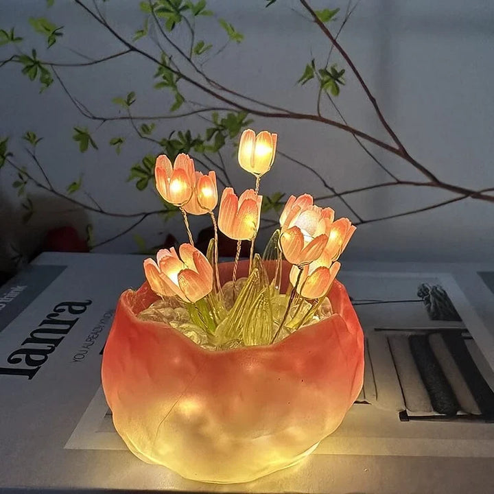 DIY Tulip Night Light Kit 10 Flowers Glass Cup Set of 2 4
