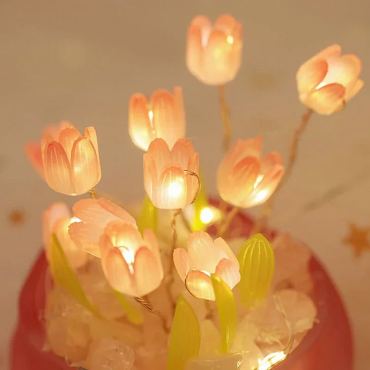 DIY Tulip Night Light Kit 10 Flowers Glass Cup Set of 2 5