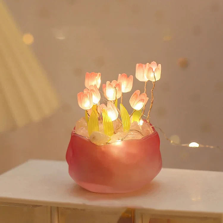 DIY Tulip Night Light Kit 10 Flowers Glass Cup Set of 2 Pink 1