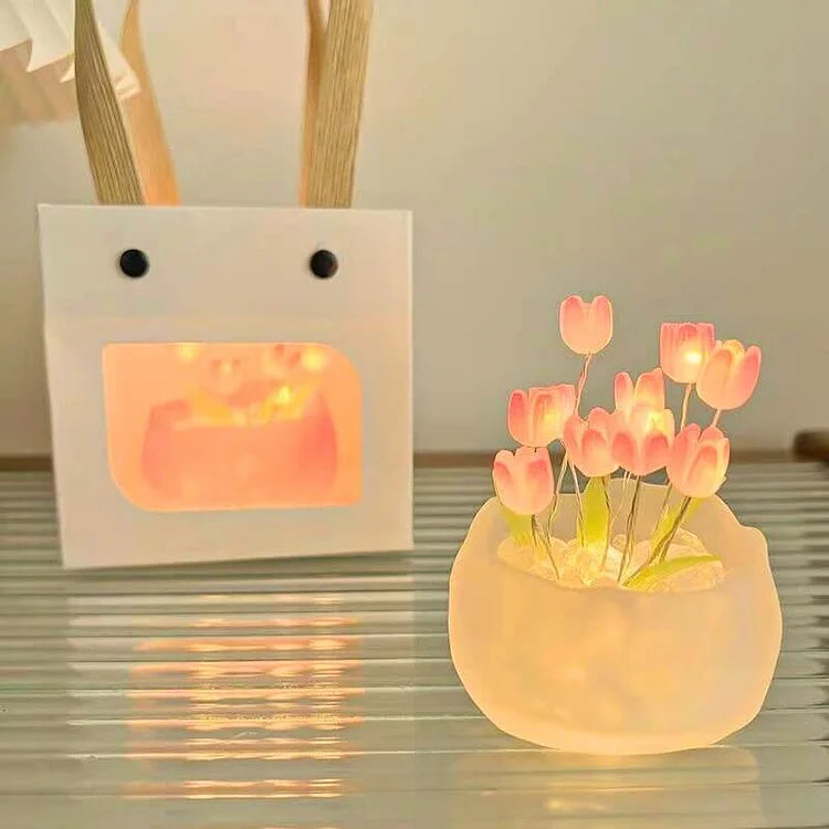 DIY Tulip Night Light Kit 10 Flowers Glass Cup Set of 2 White 1