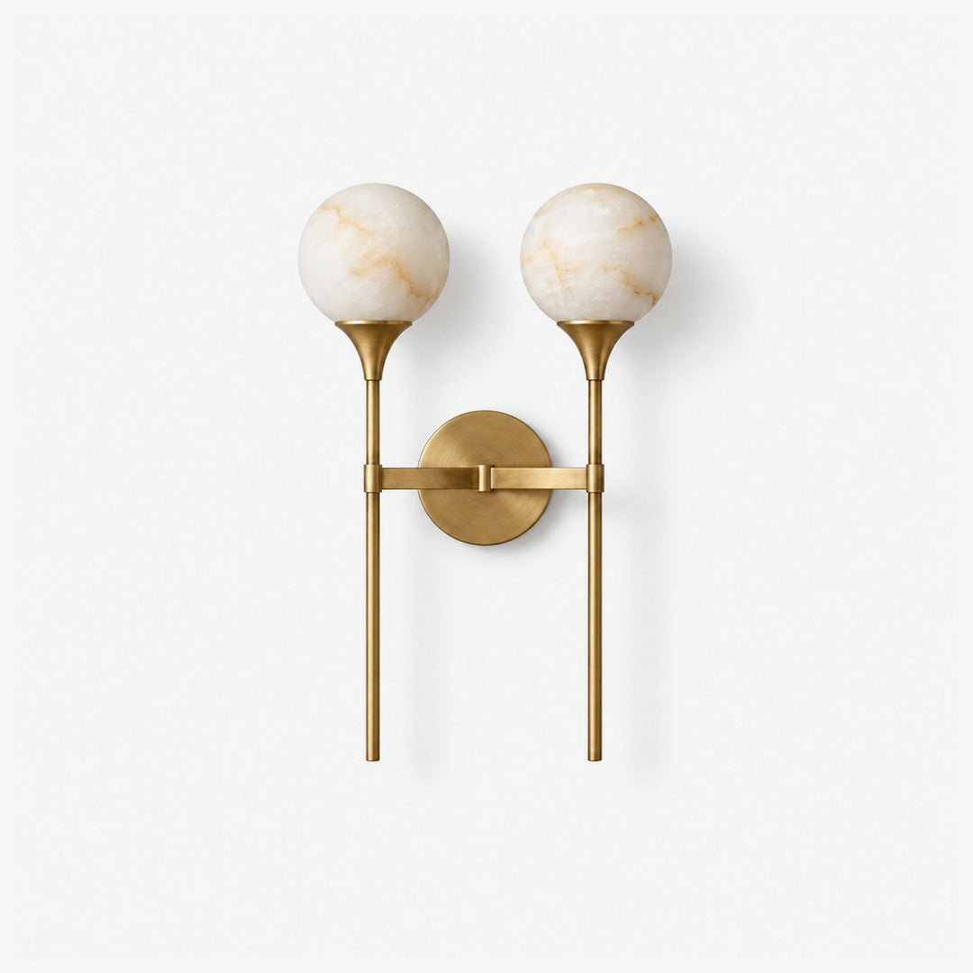 Double Alabaster Globe Wall Sconce Torch Stems 19 in Set of 2 1