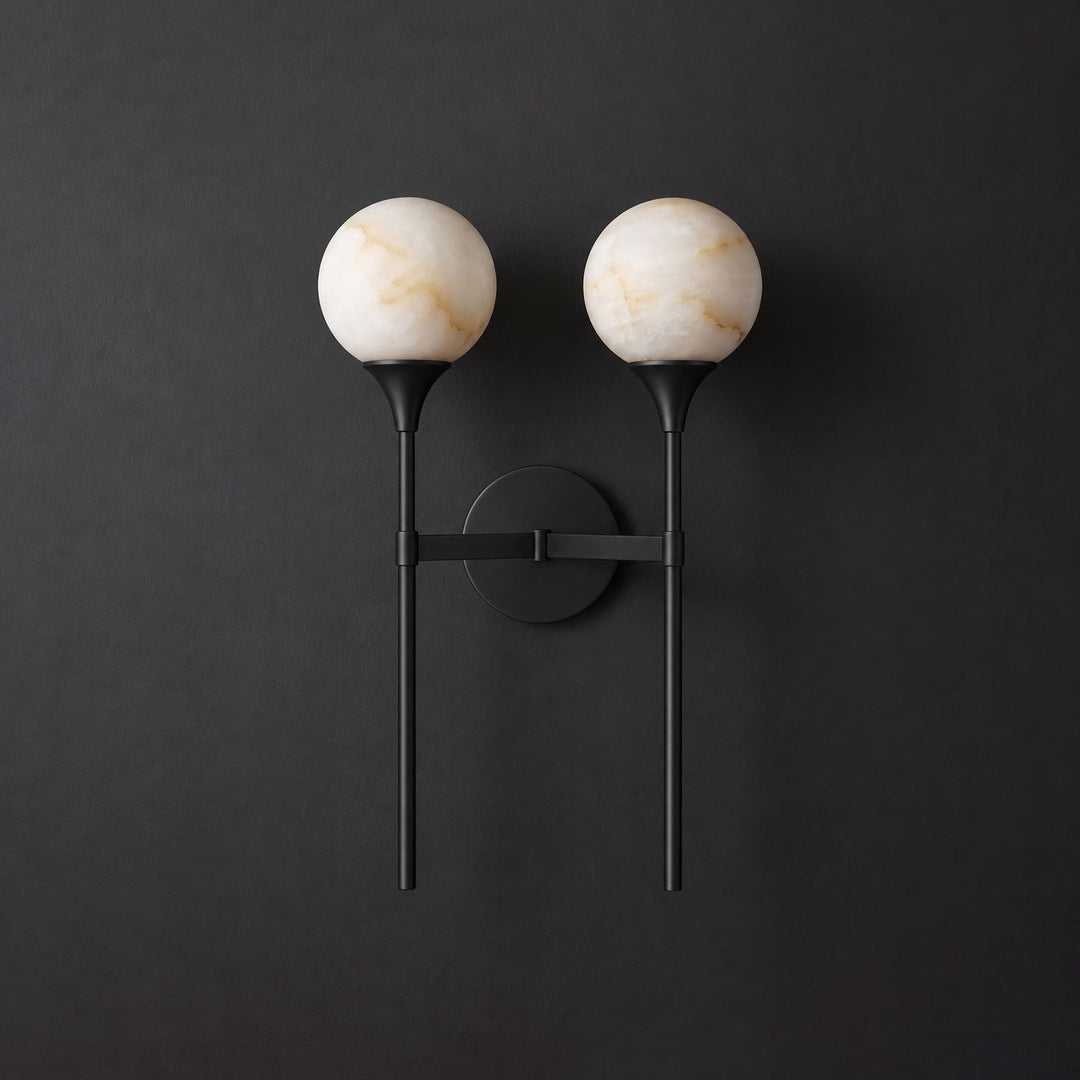 Double Alabaster Globe Wall Sconce Torch Stems 19 in Set of 2 Black 1