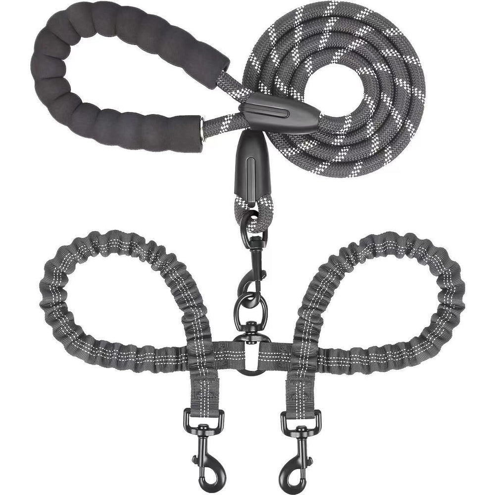 Double Dog Leash with Bungee Coupler 31 Inch Rope Black 1