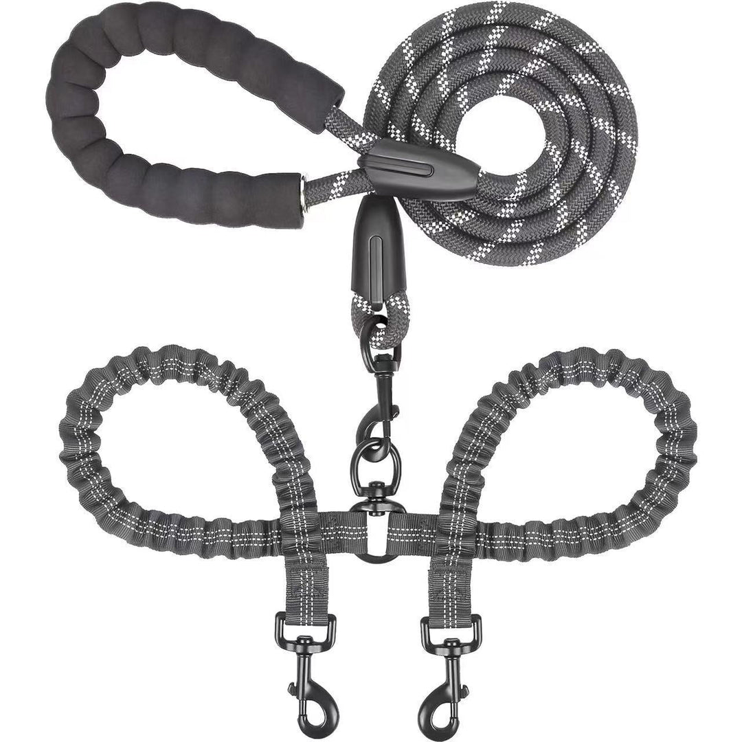 Double Dog Leash with Bungee Coupler 31 Inch Rope Black 1