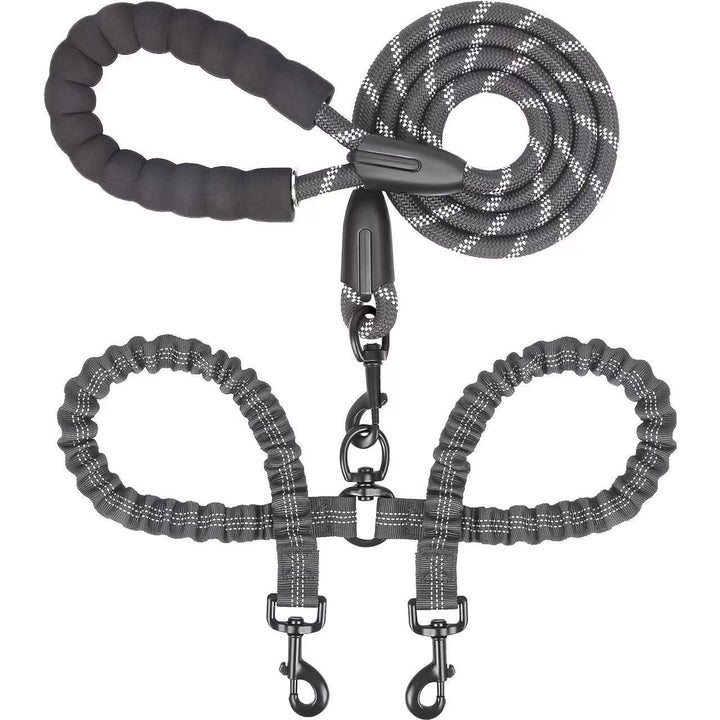 Double Dog Leash with Bungee Coupler 31 Inch Rope Black 1