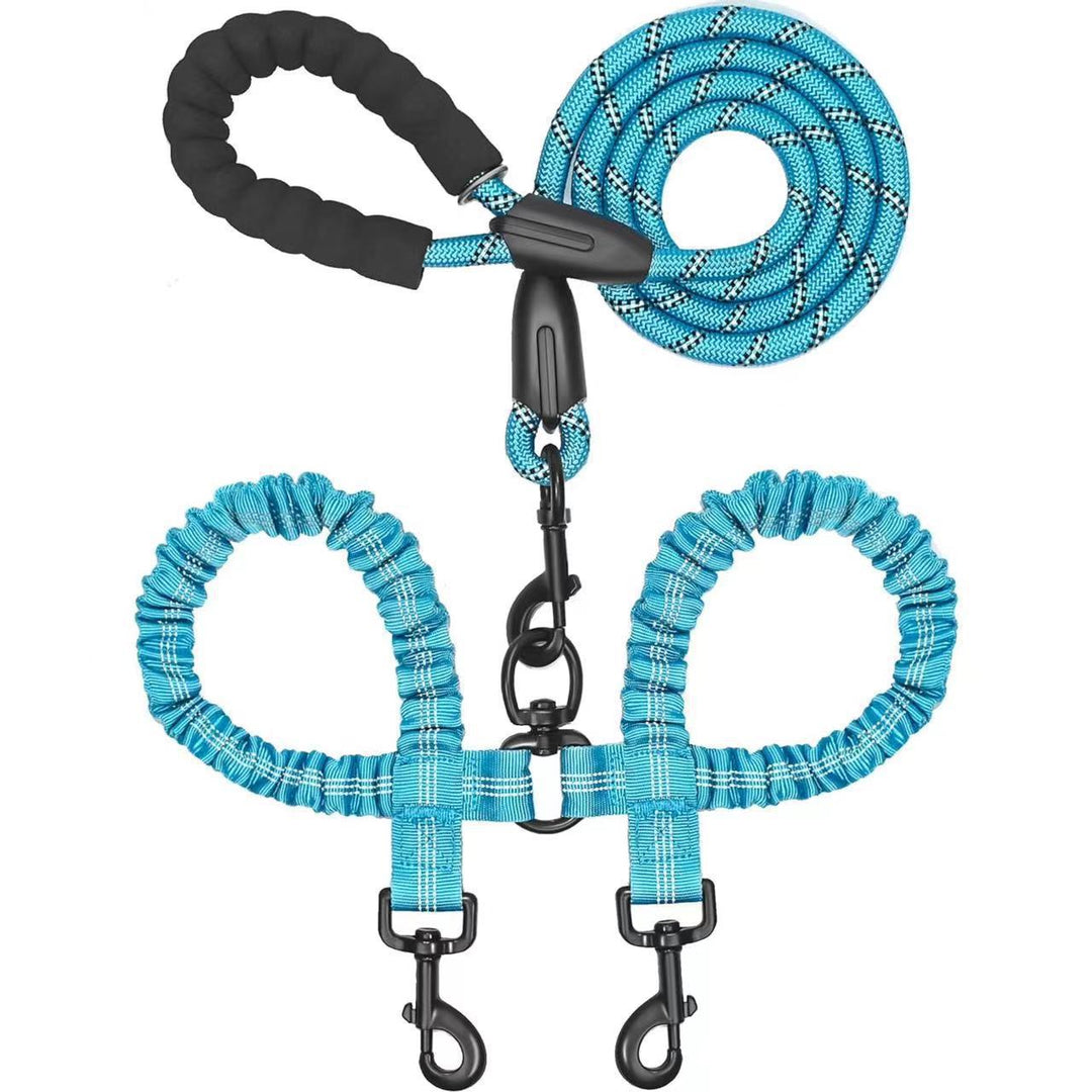 Double Dog Leash with Bungee Coupler 31 Inch Rope Blue 1