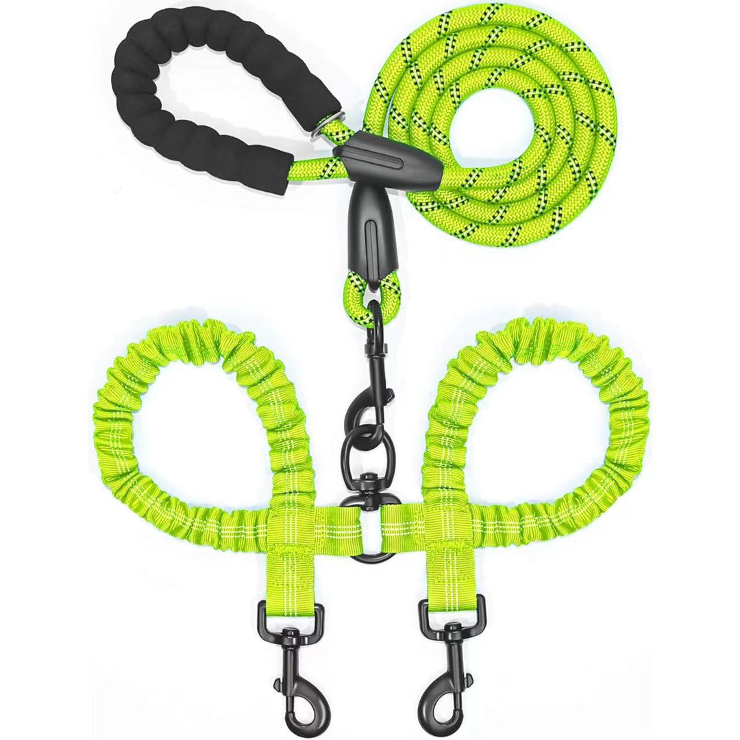Double Dog Leash with Bungee Coupler 31 Inch Rope Green 1