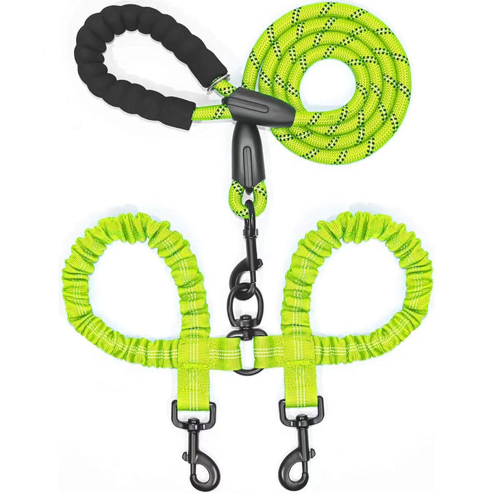 Double Dog Leash with Bungee Coupler 31 Inch Rope Green 1