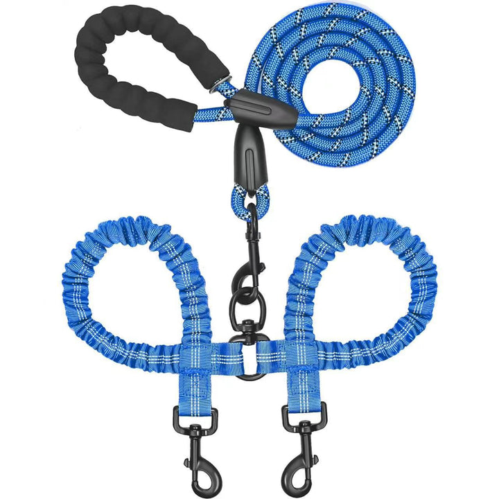 Double Dog Leash with Bungee Coupler 31 Inch Rope Navy Blue 1