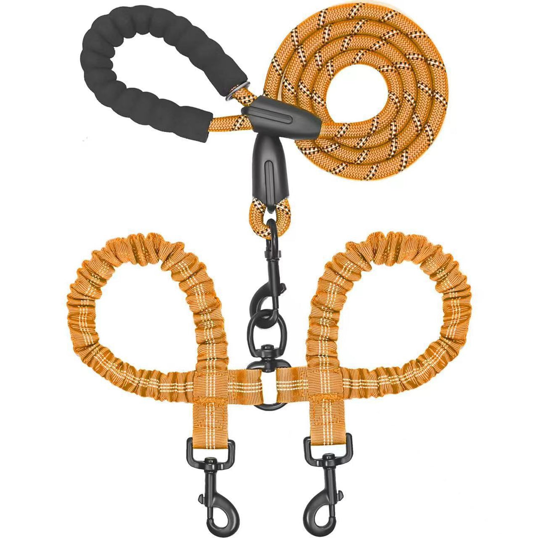Double Dog Leash with Bungee Coupler 31 Inch Rope Orange 1