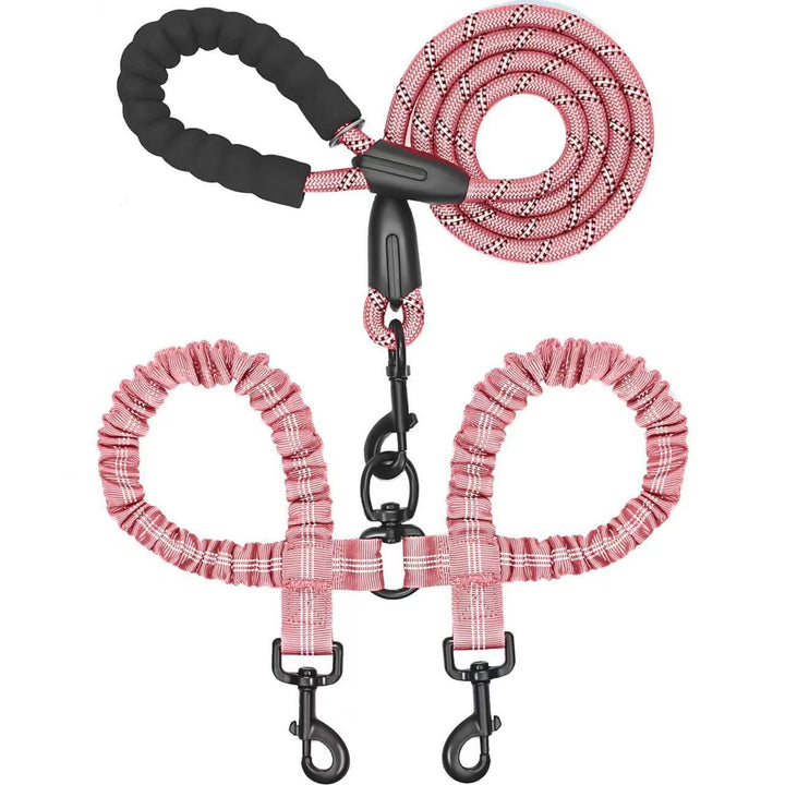 Double Dog Leash with Bungee Coupler 31 Inch Rope Pink 1