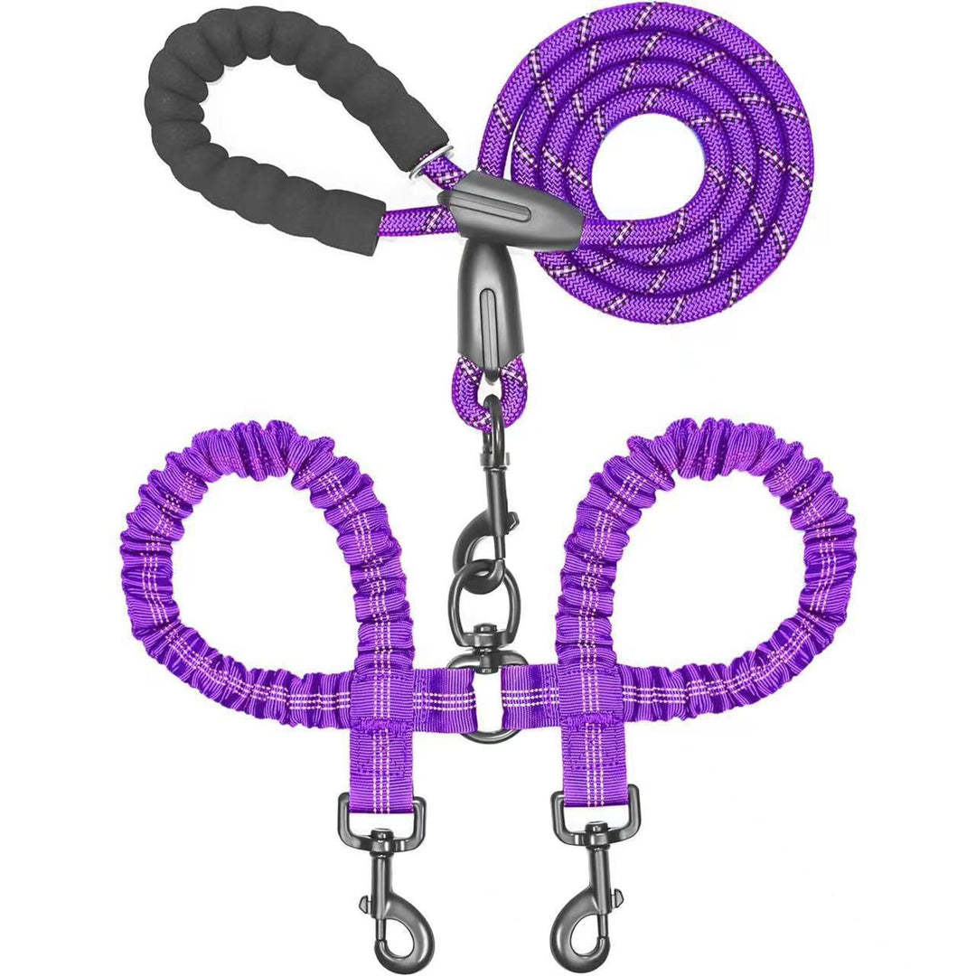 Double Dog Leash with Bungee Coupler 31 Inch Rope Purple 1