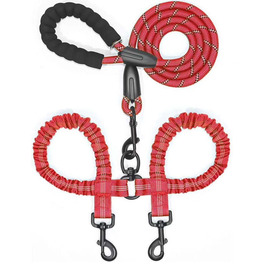 Double Dog Leash with Bungee Coupler 31 Inch Rope Red 1
